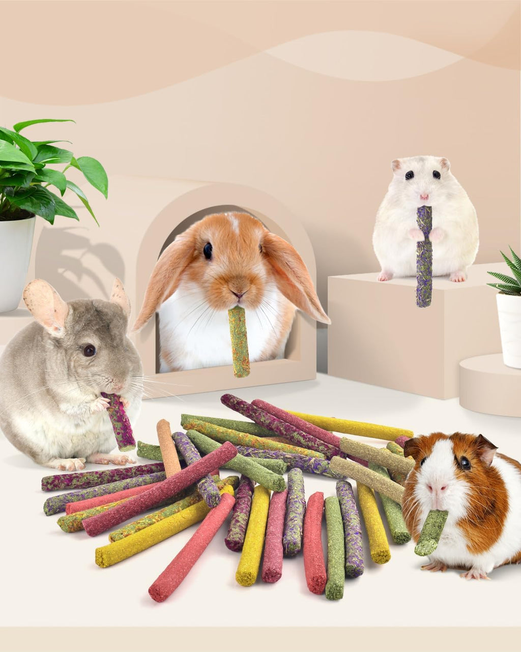 Bissap 108PCS Rabbit Chew Sticks, Natural Molar Treats for Small Animal