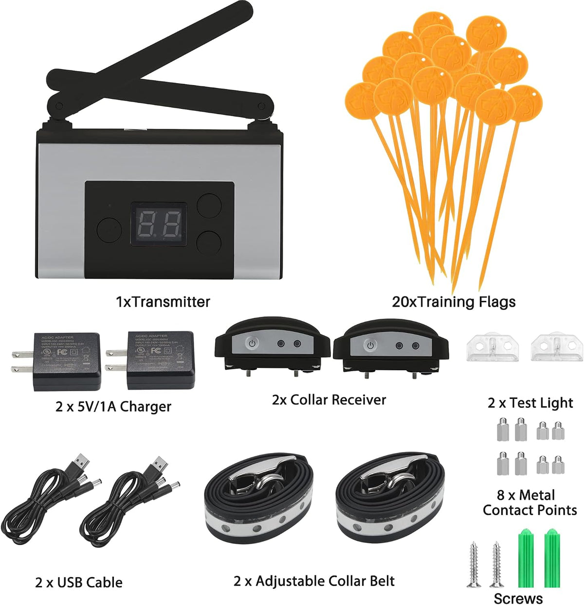 Electric Wireless Dog Fence System, Pet Containment System for 2 Dogs and Pets with Waterproof and Rechargeable Collar Receiver for 2 Dog Container Boundary System (Black)