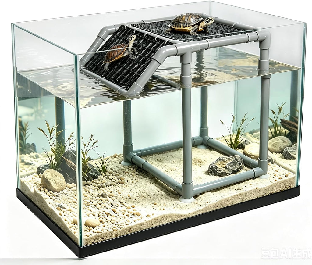 Adjustable Height Turtle Basking Platform Large Turtle Ramp Dock Tortoise Climbing Habitat Dock 50 65 75 90 125 Gallon Aquarium Tank Accessories Decor Supplies (13.4" W)