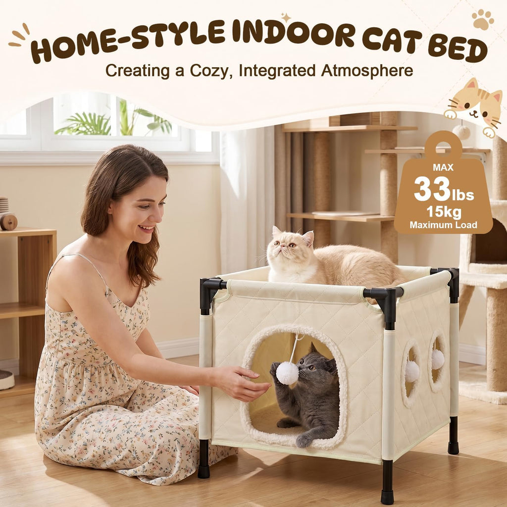 SlowTon Cat Houses for Indoor Cats, Covered Cat Bed Cave Hideaway, Beige, M