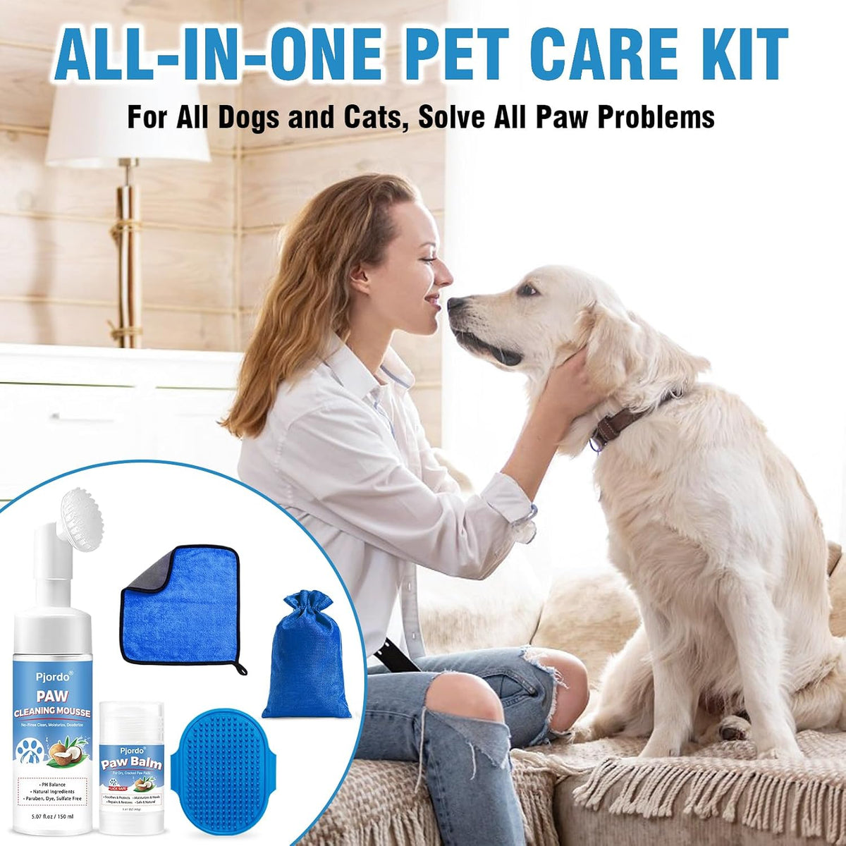 Dog Paw Cleaner Kit with No-Rinse Foam, Dog Paw Balm & Paw Scrubber