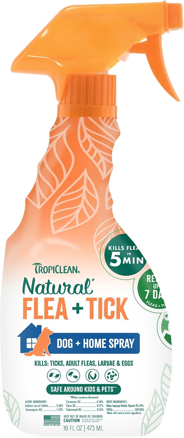 TropiClean Maximum Strength Flea Spray for Dogs and Home, 16oz