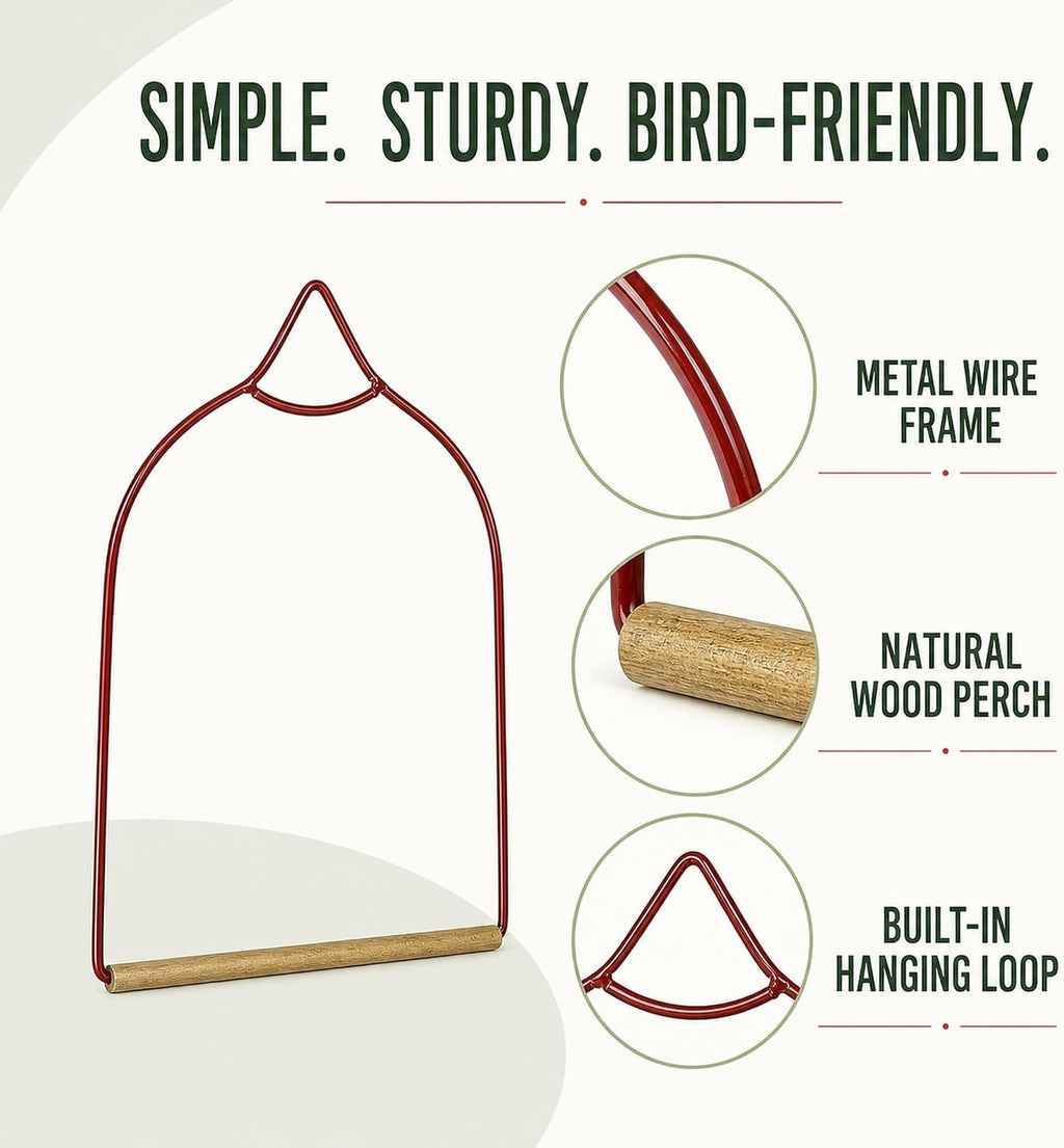 Rust-Proof Hummingbird Swing & Perch for Outdoors, Red Metal & Wood