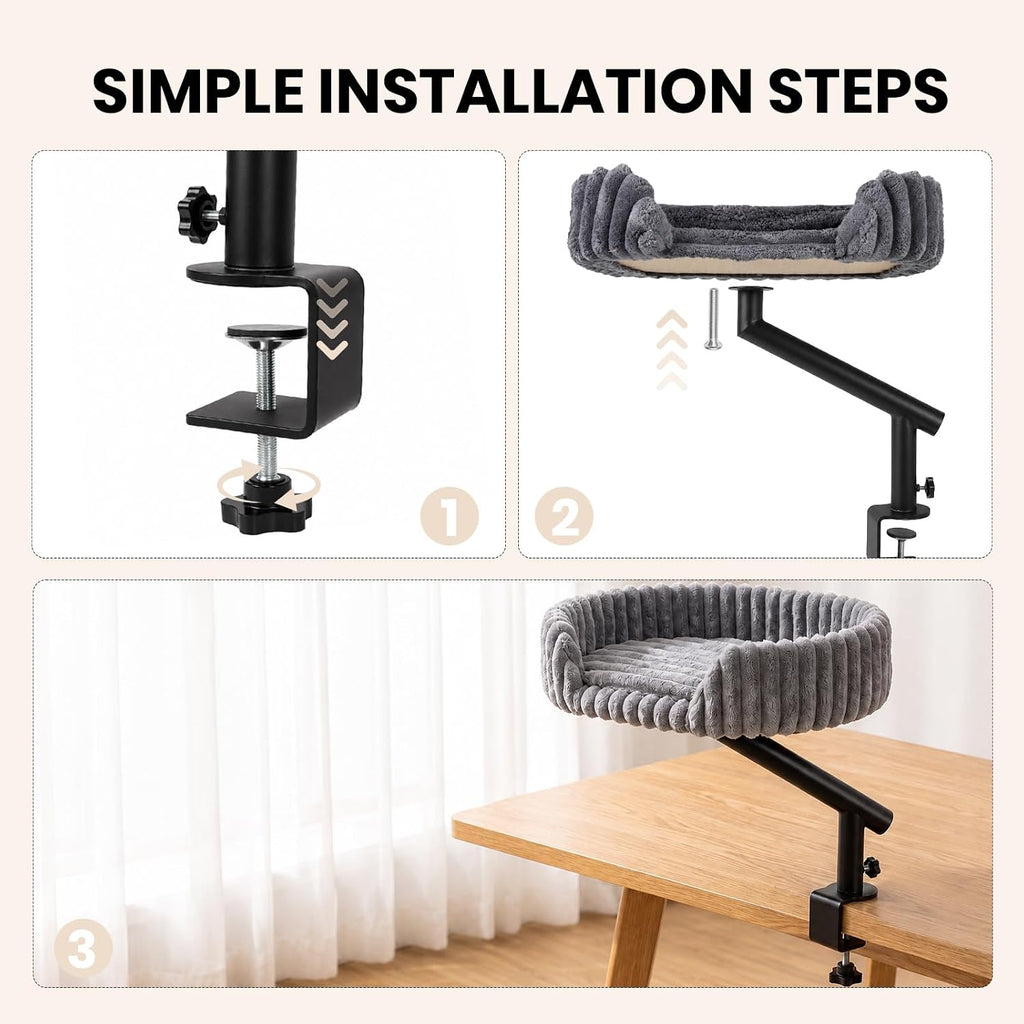 Desk Cat Bed Adjustable 360° Rotating Clamp-On Cat Perch Holds Up to 44 Lbs