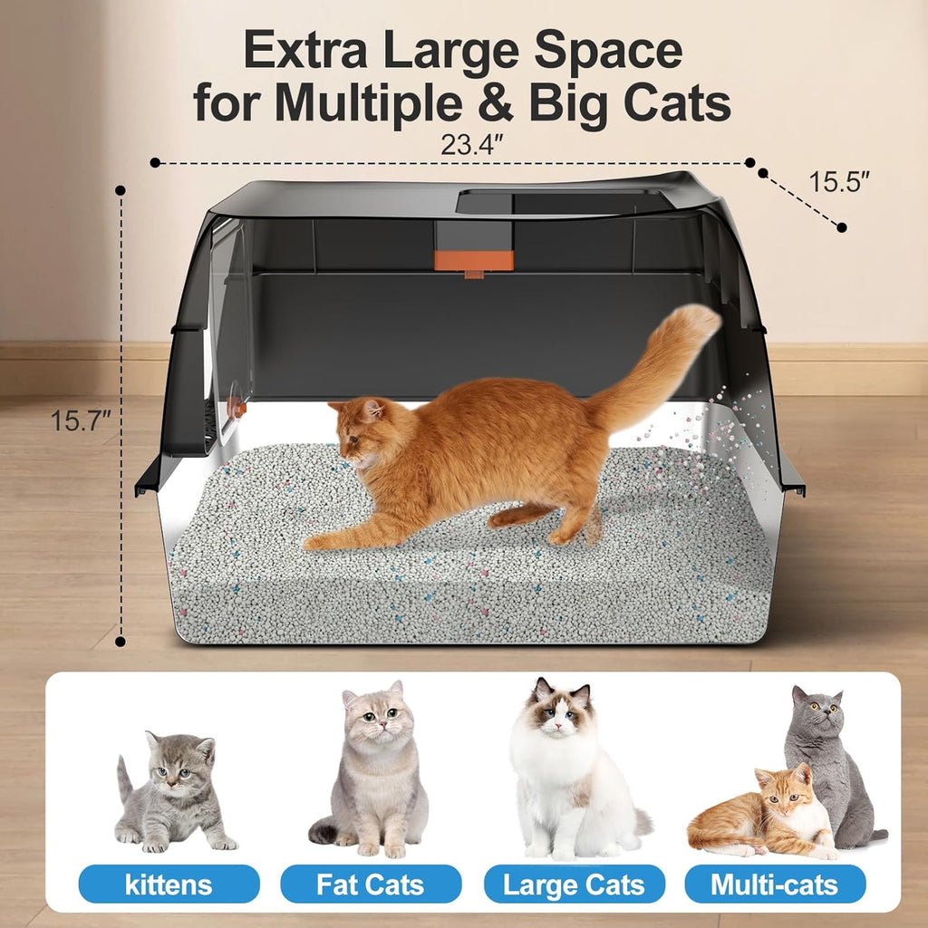 Lobeve Extra Large Stainless Steel Litter Box with Lid, Easy-Clean Pan