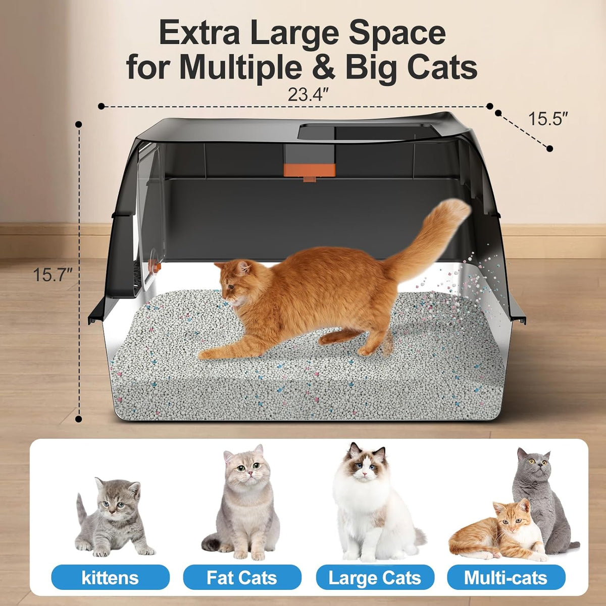 Lobeve Extra Large Stainless Steel Litter Box with Lid, Easy-Clean Pan