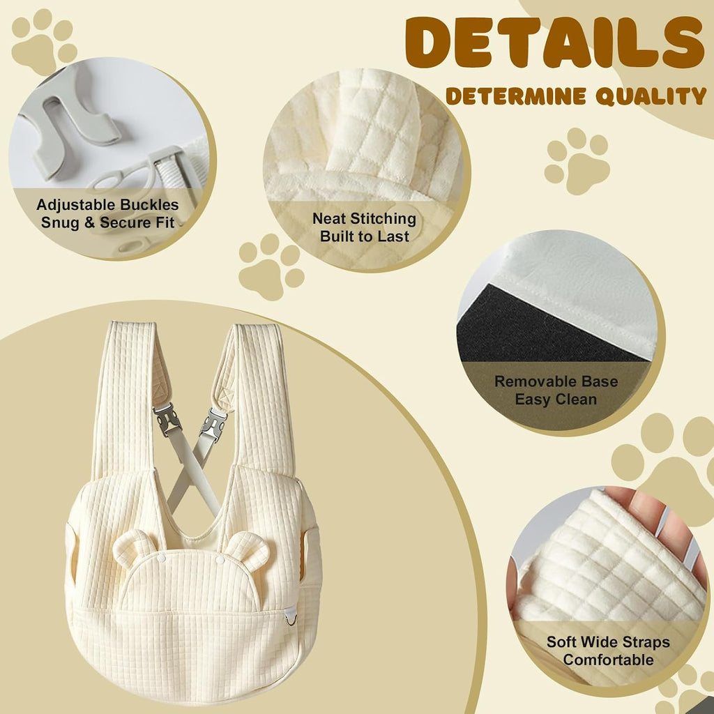 Portable Pet Front Backpack Sling Carrier, Adjustable Washable Cat Dog Travel Bag with Safety Strap and Removable Bottom Plate, Hands-Free Breathable Pet Carrier for Outings Hiking Travel