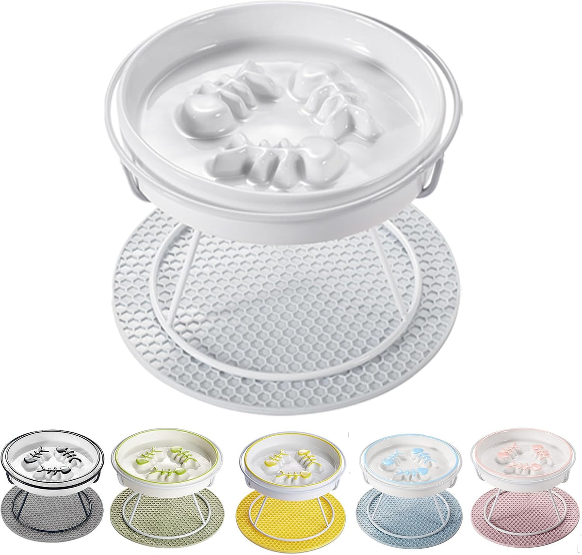 Ceramic Elevated Cat Bowls Set, Anti Vomit, Removable Dishes, Black 2-Pack
