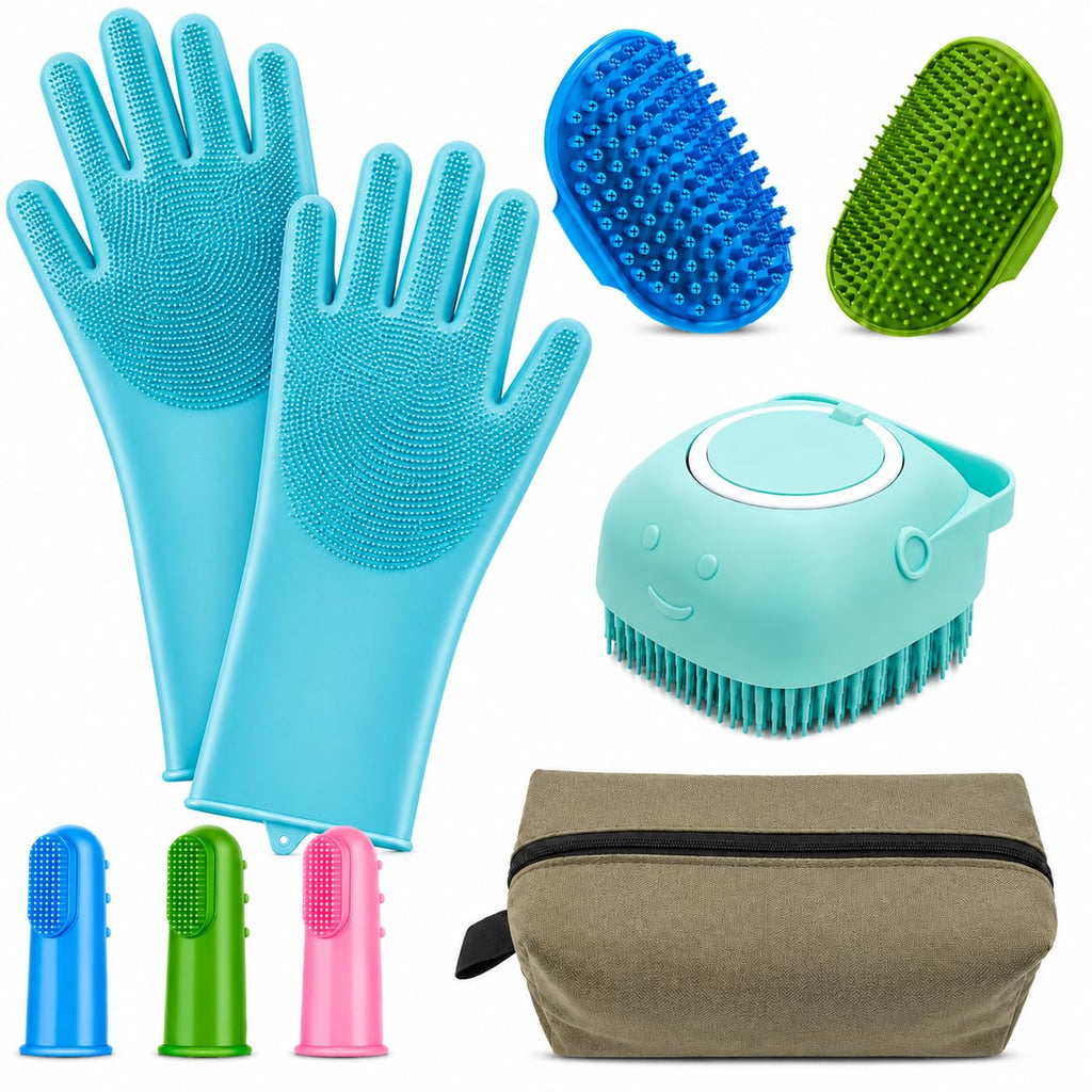 9Pcs Dog Grooming & Washing Brush Kit With Storage Bag For Pet