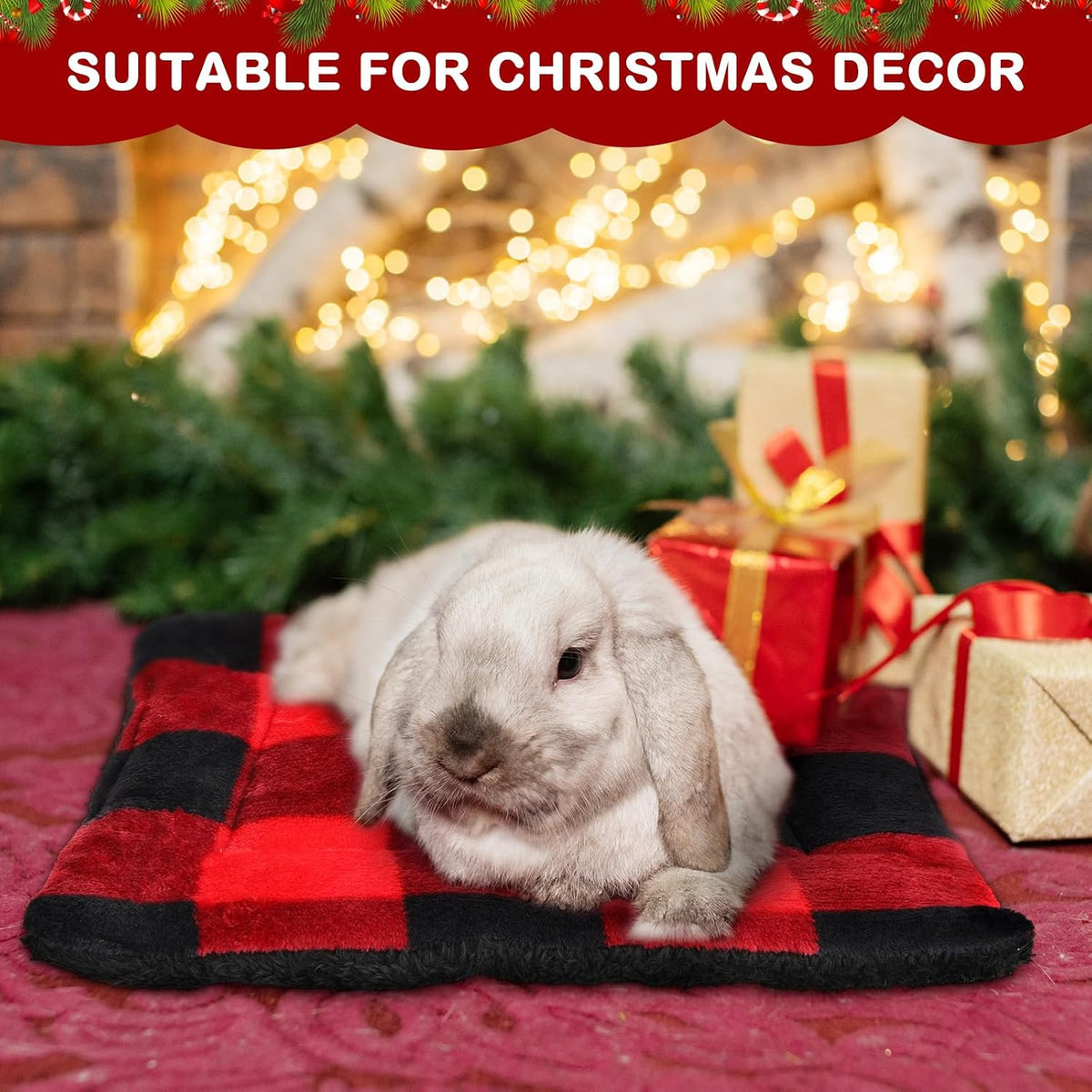 Haull 4 Pcs Waterproof Guinea Pig Bedding Mat, Christmas Plaid, 13 x 10