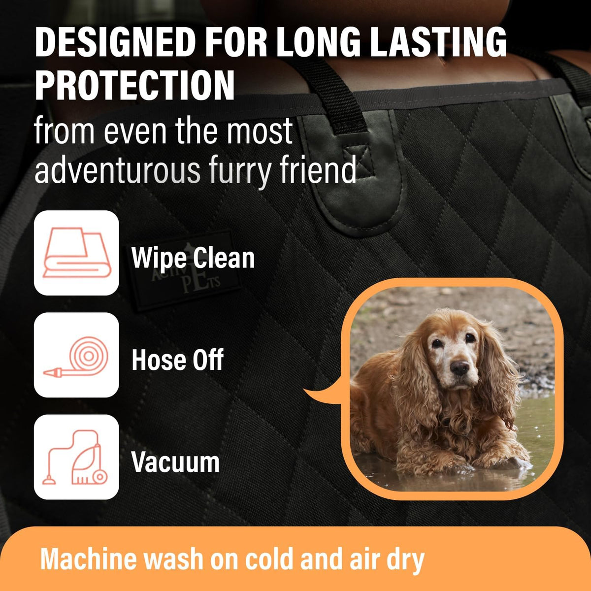 Active Pets Black Standard Dog Car Hammock Back Seat Cover, Waterproof Backseat Cover Protector for Truck Bench Rear of Sedans or SUVs, Essential Pet Supplies Vacuum or Wipe Clean, Machine Washable