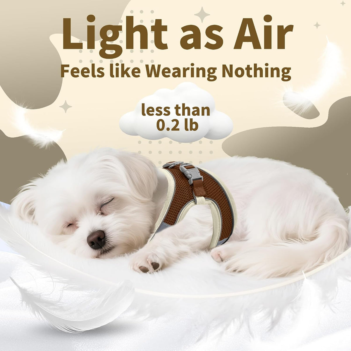 AIITLE Small Dog Harness and Leash Set, Step-in Puppy Pet Vest, Beige S