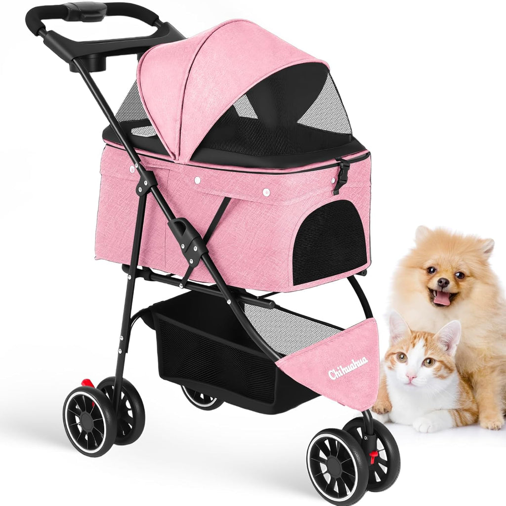 Pet Stroller,Dog Stroller for Small Medium Dogs Cats,3 Wheels,Red+Black