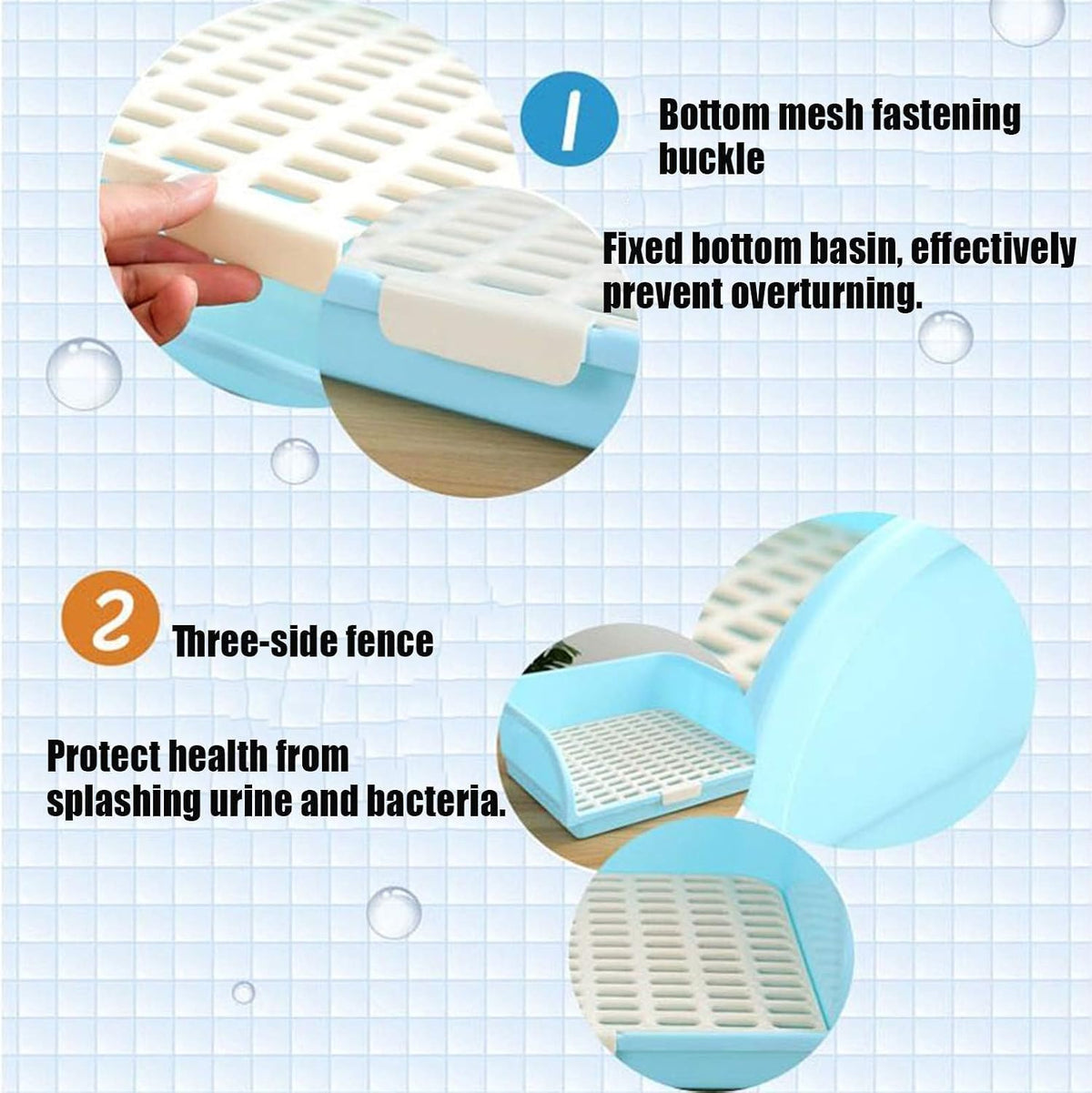 kathson Large Rabbit Litter Box, Pets Toilet Potty Trainer Tray Corner Small Animals Litter Bedding Box Bigger Pet Pan with Grass Mats for Adult Guinea Pig/Chinchilla/Ferret/Rabbit (Blue)