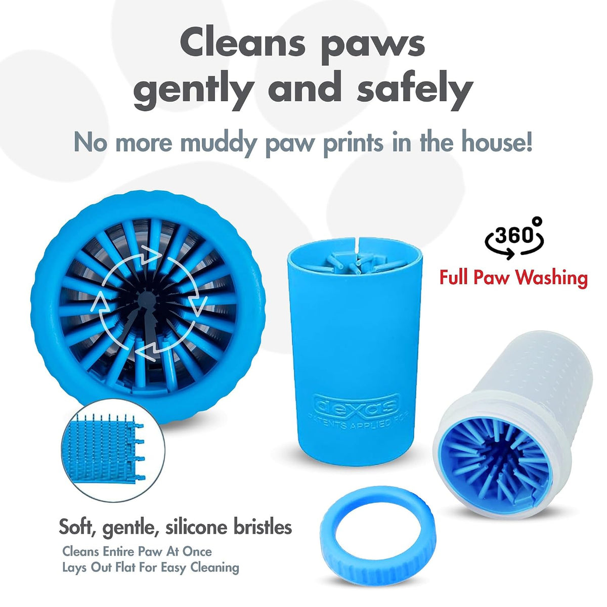 Dexas MudBuster Medium Dog Paw Cleaner, Pro Blue, Fits 1.5"-2.5" Wide Paws, Gentle Silicone Bristles for Quick, Easy Cleaning