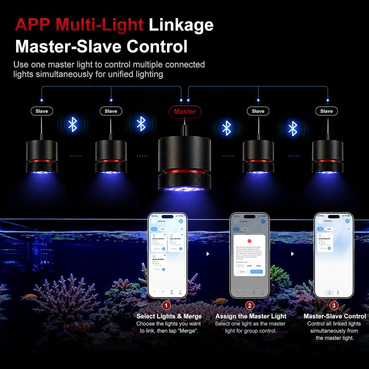 FZONE AXON 72W Reef Light, Master-Slave Group Control(Hanging Kit)