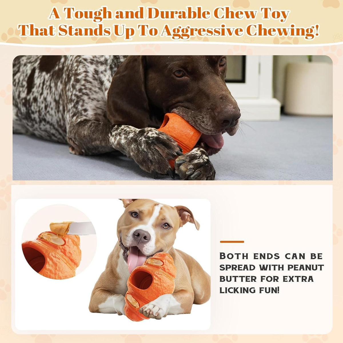 2 pcs Aggressive Chew Toys for Large Dogs, Anxiety Relief for Dogs Toy, Dog Frozen Treat Toy, Indestructible Chew Toys for National Pet Day Gifts Peanut Butter Reduces Anxiety