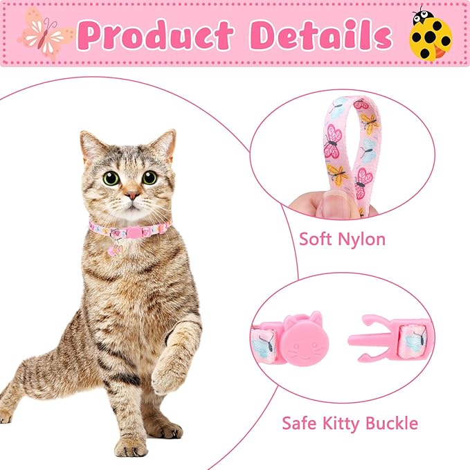 Breakaway Cat Collars with Bell & Cute Pendants, 3 Pack Safety Buckle Kitten - Image 4