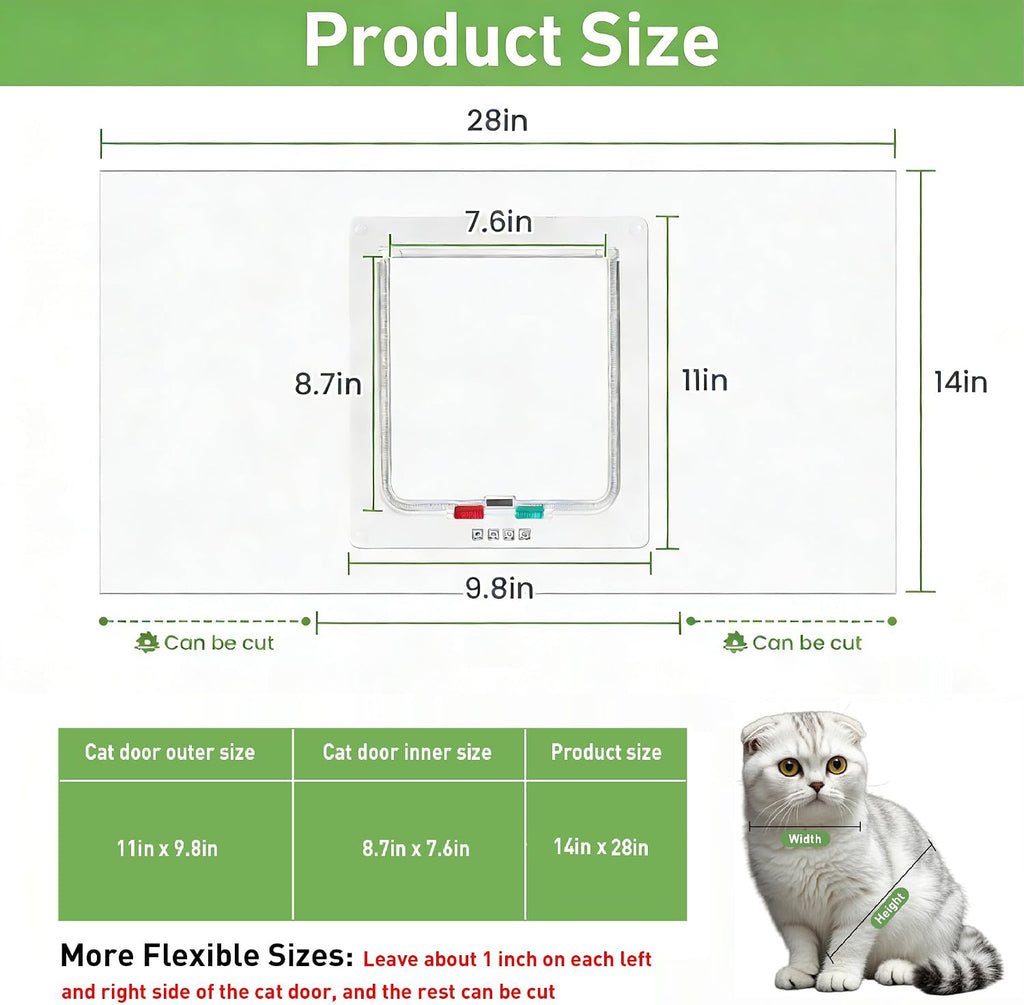 Cat
Door
for
Window,
Fits
18"-28"
Width
Vertical
Window,
Can
be
Cut,
Clear