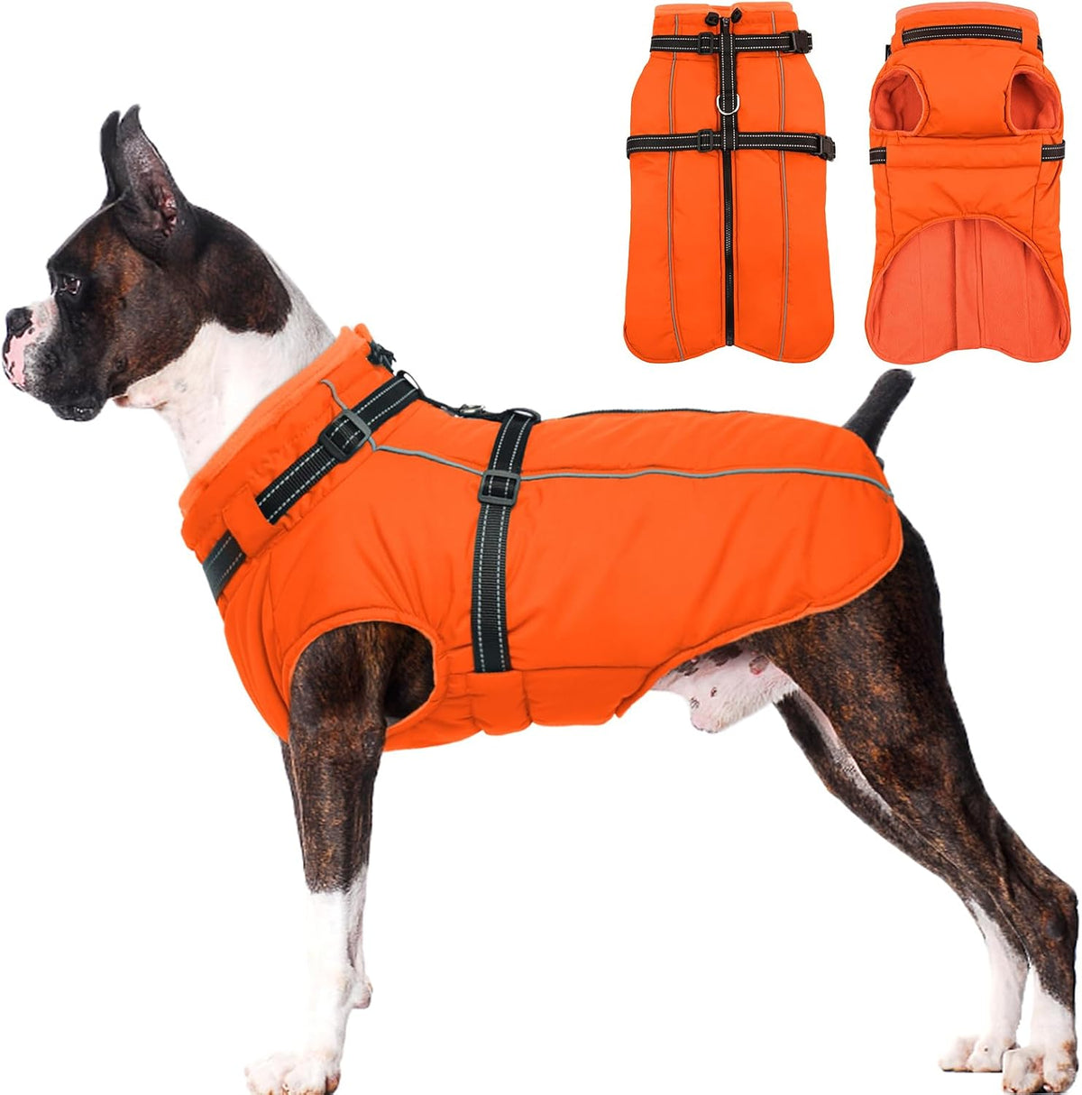 Lelepet Dog Winter Coat Waterproof Dog Jacket with Harness Built in Orange