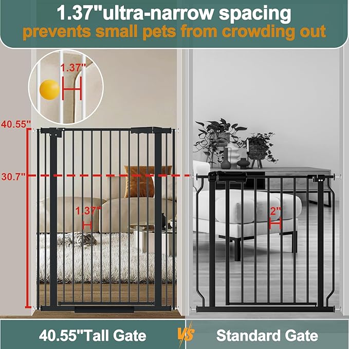 40.55" Tall, 69.48-77.36 Inch Wide, 1.37" Ultra Narrow Spacing Dog Pet Baby - Image 2