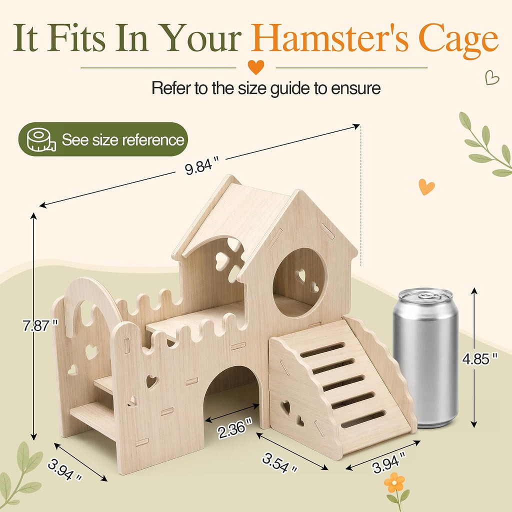 Wooden Hamster & Guinea Pig Castle Hideout, Double-Decker Maze Hut