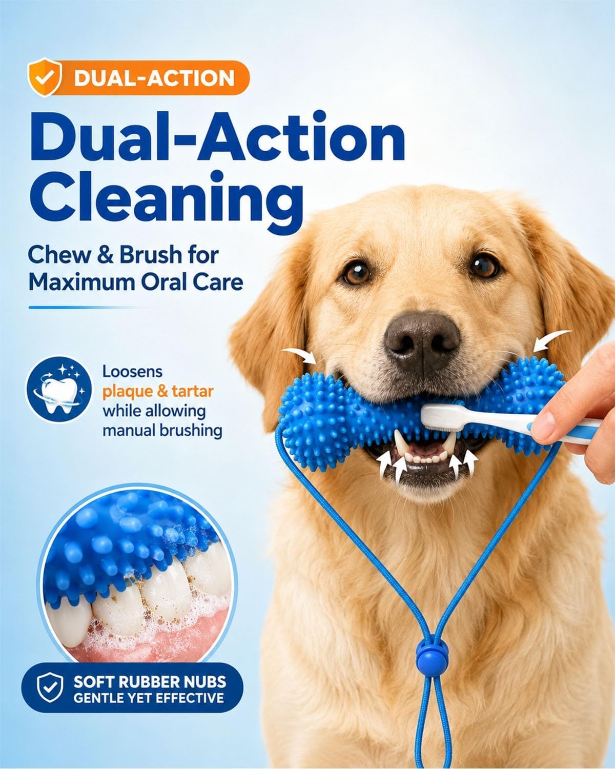 Dual-Action Canine Dental Prop，bite and Brush Dental Toy for Dogs, Teeth Cleaning Fresh Dog Tartar and Plaque Remover, Woof Tooth Hard Off, Brushing Toothbrush Tools Care Chew Toys(1PC)