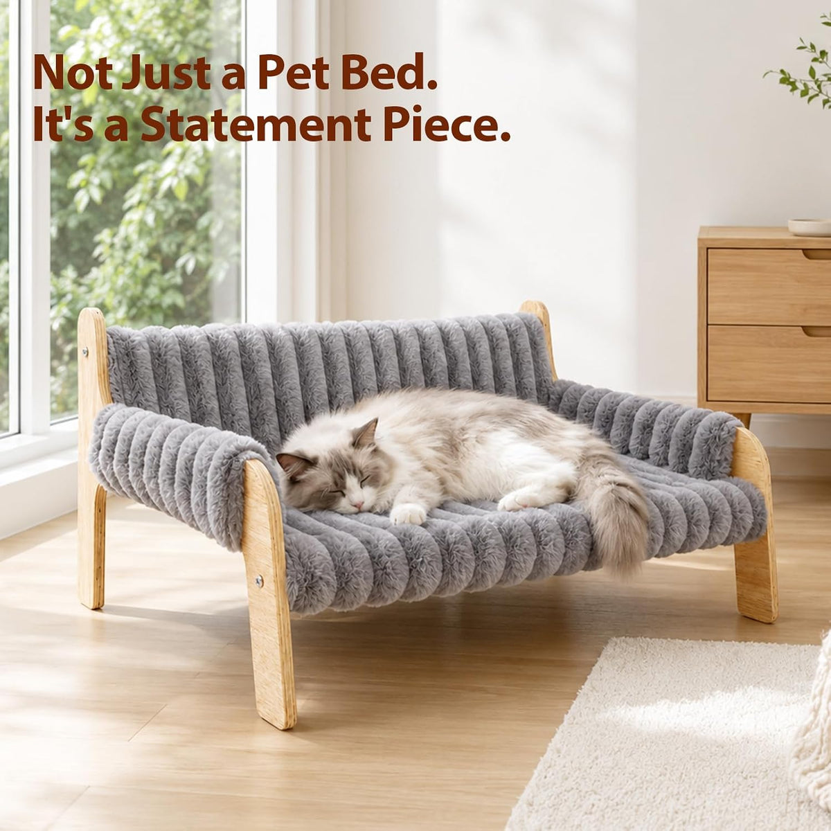 Jiupety Elevated Cat Couch for Indoor Cats Wooden Cat Sofa for Kitty Puppy