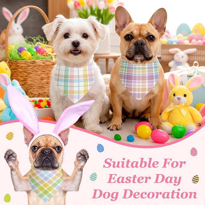 Abbylike 50 Pcs Easter Plaid Dog Bandanas Bulk Pastel Plaid Bandanas - Image 6