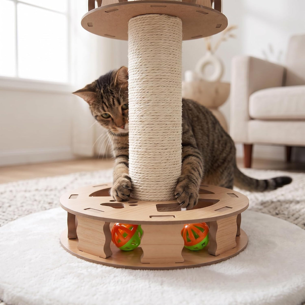 TWDEPART Cat Scratching Post Sisal Scratch Posts,with Hanging Ball and Cat Toys for Indoor Cats