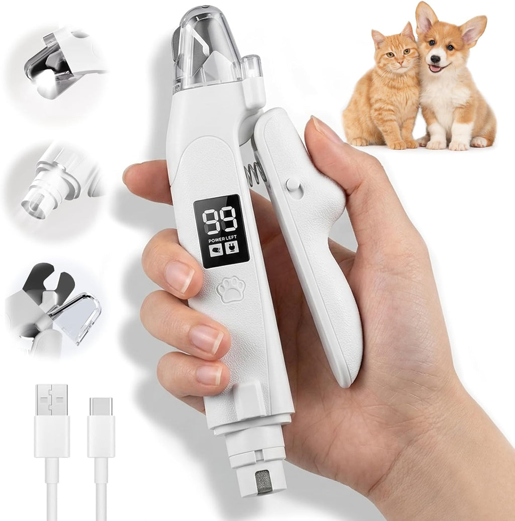 Dog Electric Nail Clippers & Grinder with LED Light,Quiet Cat Nail Trimmer