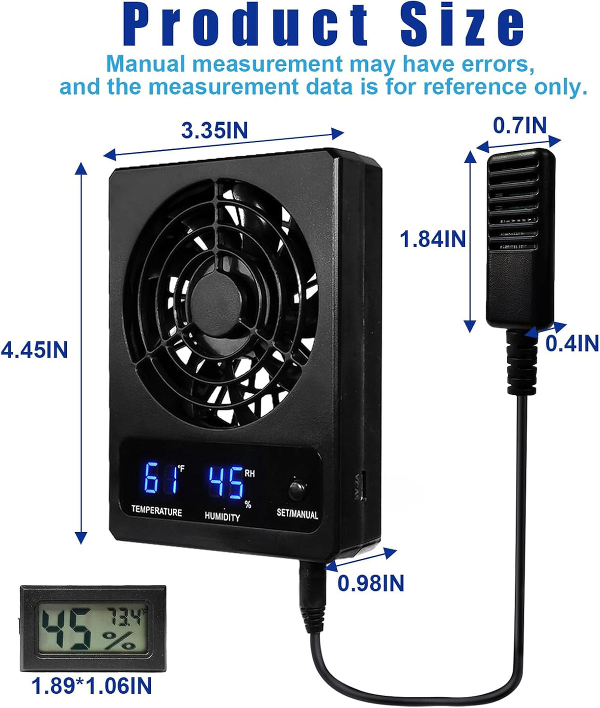 kathson Reptile Ventilation Fan with Humidity Sensor, Reptile Dehumidifier with LED Digital Thermometer for Reptile Enclosure and Terrarium, Terrarium Fan for Snake Bearded Dragon Gecko