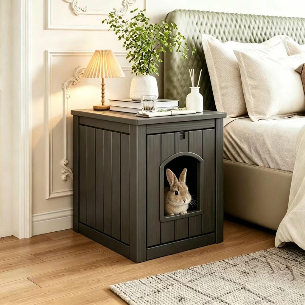 Rabbit Hideout Small Animal Habitat,Litter Box Enclosure Resin Weatherproof Black Bunny House, Multi-Functional Small Pet Hutch for Indoor/Outdoor Use, Ideal for Large Rabbits, Guinea Pigs & Ferrets