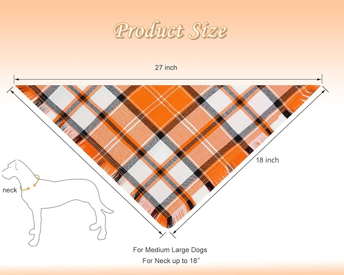 Fall Dog Bandanas, Autumn Halloween Orange Plaid Scarf, Triangle Holiday - Image 2