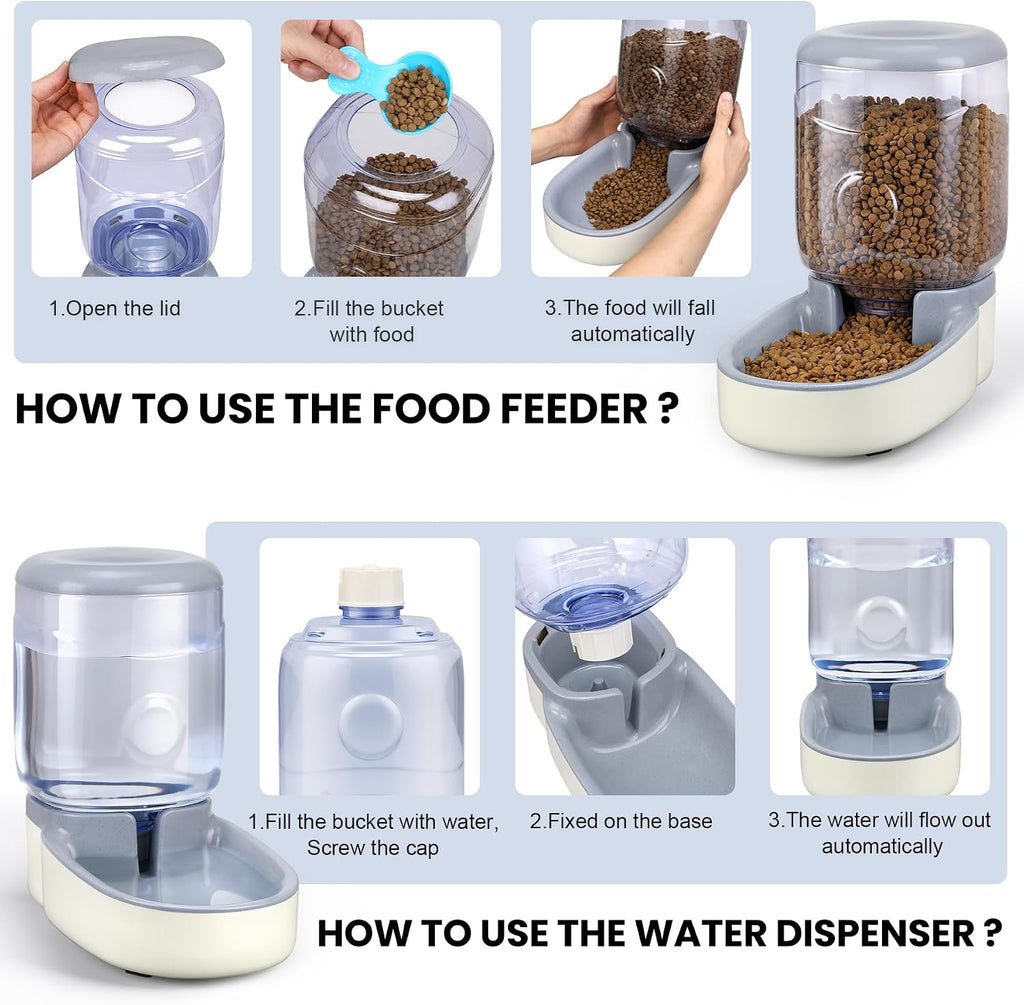 2 Pack Automatic Cat Feeder and Water Dispenser Pet Dog Gravity Feed Bowl