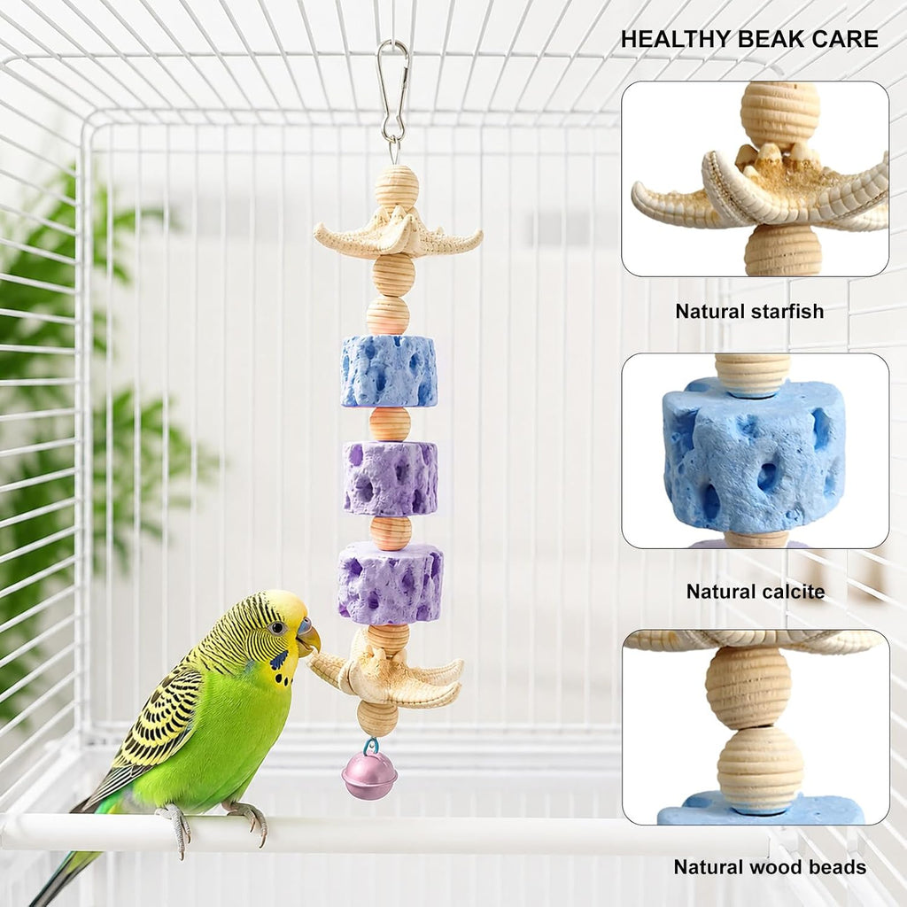 3 Pcs Bird Toy Set Calcium Stone Grind Block Shredder Paper Foraging Pouch 6 Ring Swing Chain Cage Accessories for Parrots Cockatiels Lovebirds Budgies