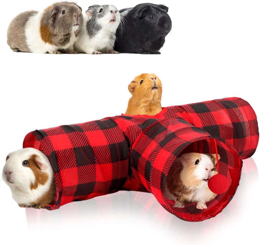 Rypet Guinea Pig Tunnel Hideout 3-Way Collapsible Small Pet Tubes, Red