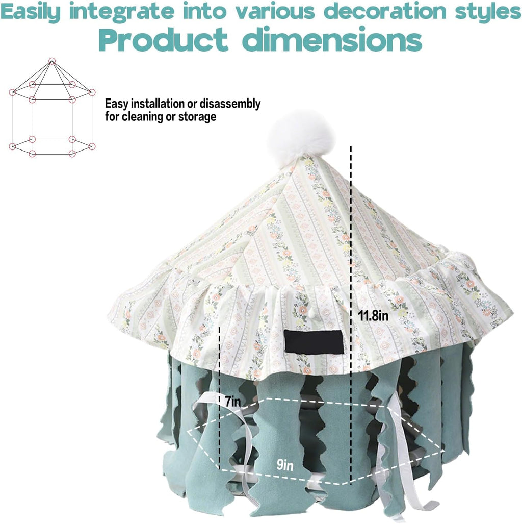 Hamster Hideout Tent with Curtain,Bunny Hideout, Machine Washable Guinea Pig Hide Tent Houses & Habitats, Triangular Hideout Shelter Small Animal Bed,Ferret, Rat, Chinchilla, Squirrel（Round）