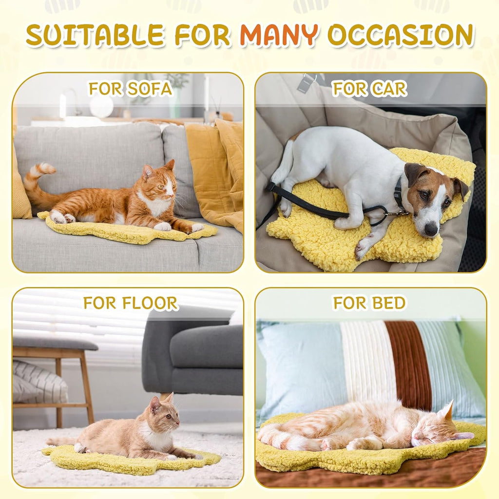 3Pack Self Warming Pet Bed Leaf Pad, Light Yellow, Small-16 x20