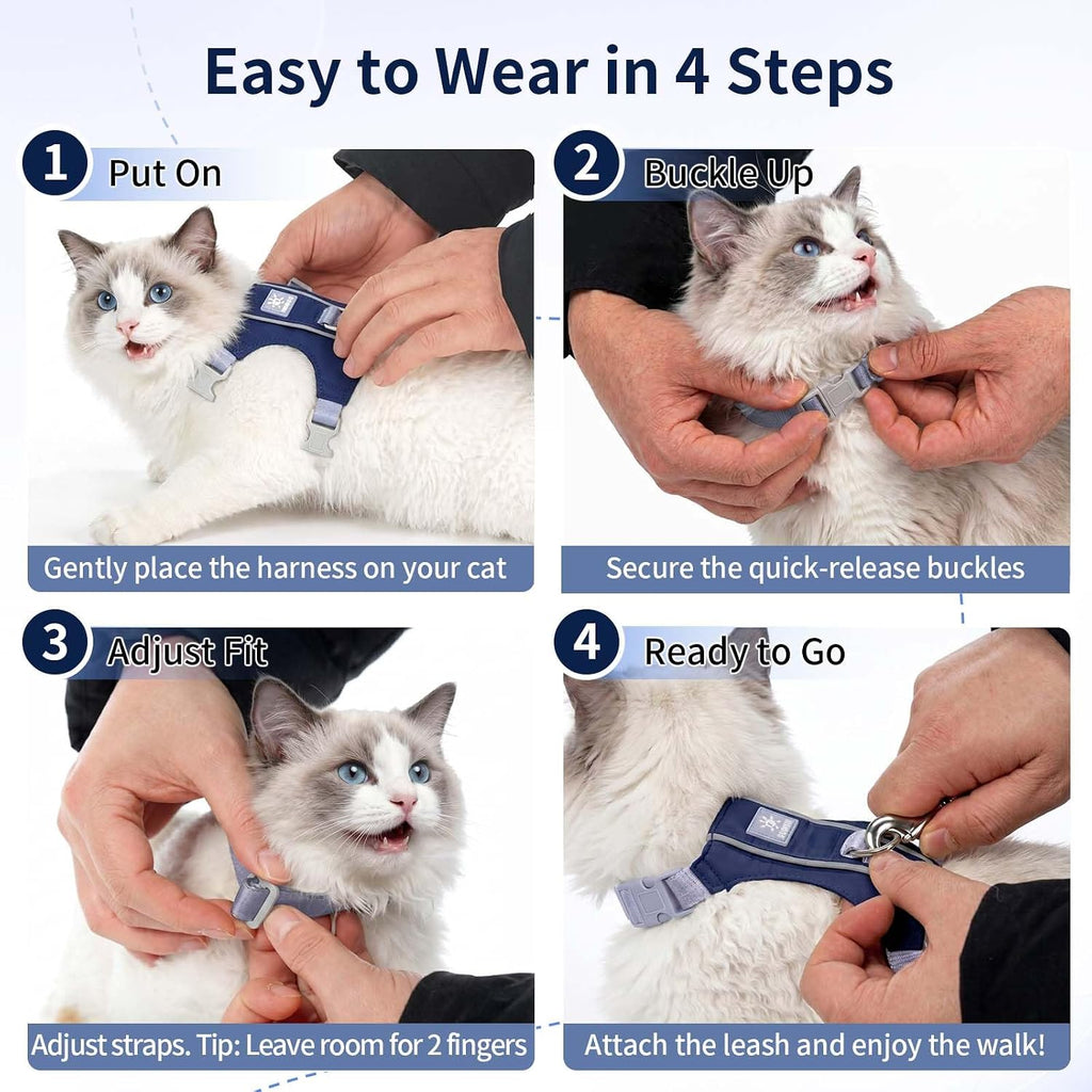 Cat Harness and Leash Set, Escape Proof Soft Kitten Vest with Reflective Strips, Tear-Resistant Taffeta Adjustable Harness for Small Cats Outdoor Walking