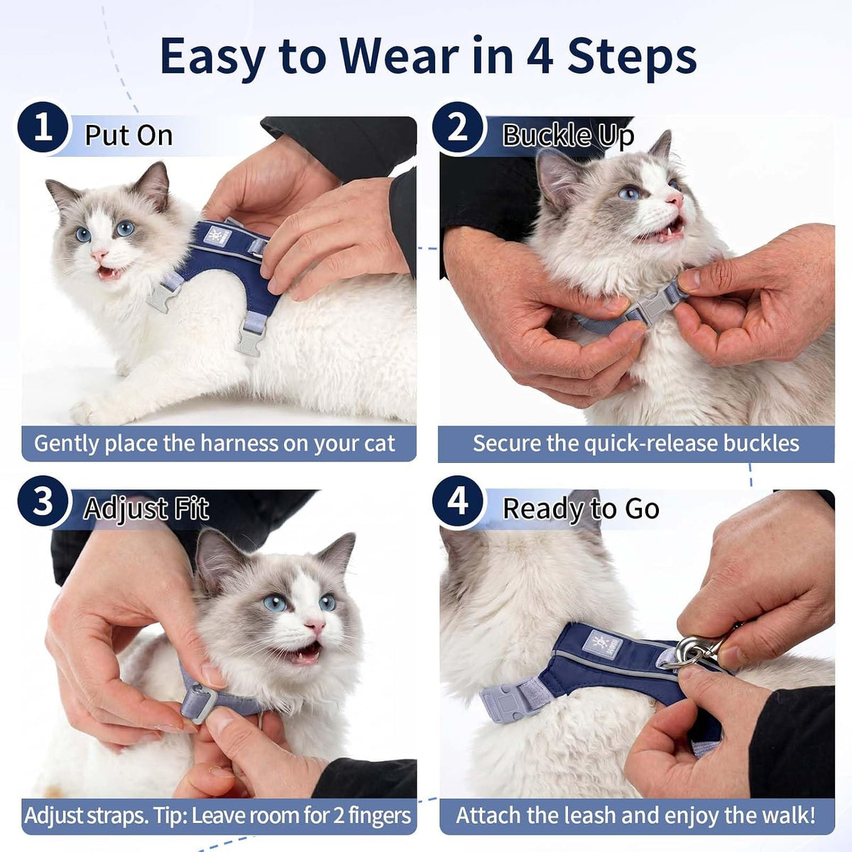 Cat Harness and Leash Set, Escape Proof Soft Kitten Vest with Reflective Strips, Tear-Resistant Taffeta Adjustable Harness for Small Cats Outdoor Walking