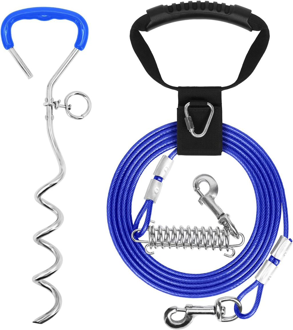 Supet Shock-Absorbing Dog Tie Out Cable & Stake for Backyard, Camping, Traveling, for Dogs up to 250Lbs, Durable Dog Tether/Leash,32ft