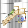 BNOSDM Bird Perch Platform with Mirror, Wooden Climbing Ladder for Parakeet, Small Bird Swing Toys Parrot Cage Accessories Budgie Playground for Cockatiel, Lovebirds, Conures, Finch