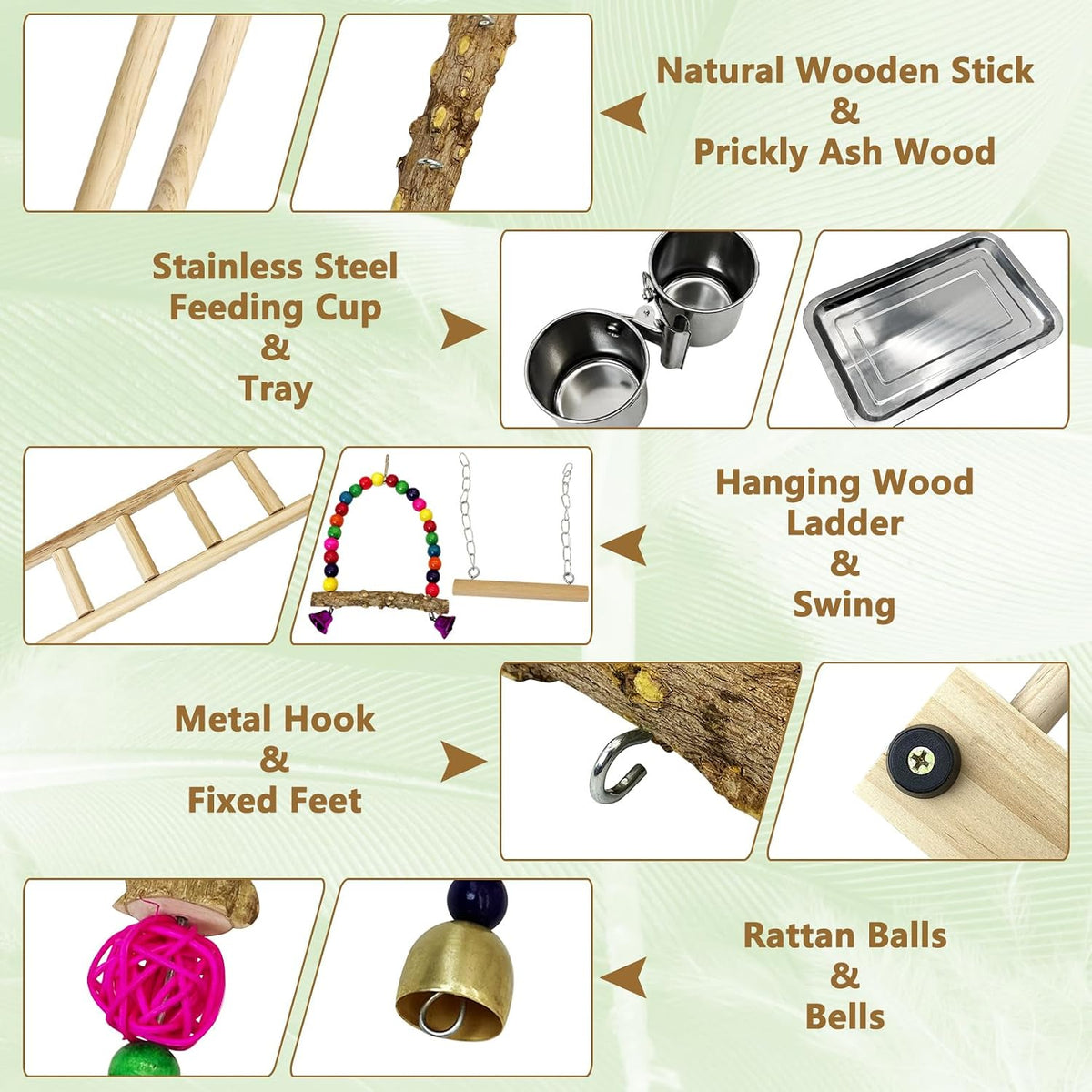 Tfwadmx Bird Playground Parrots Play Stand Birdcage Play Stand Play Gym Parakeet Ladders Exercise with Feeder Cups for Cockatoo Lovebirds SmallBirds Conure Cockatiel Cage Accessories Toy