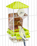 Hamiledyi Automatic Bird Feeder No Mess Bird Cage Feeder Seed Food Container with Perch Transparent Parrot Cage Accessories for Parakeets, Budgies, Cockatoos, Finches, Lovebirds, Canaries (Green)