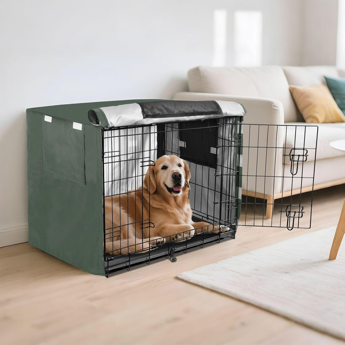 STAYTOP Solid Olive Green Dog Crate Cover, 48 in Dog Kennel Cover