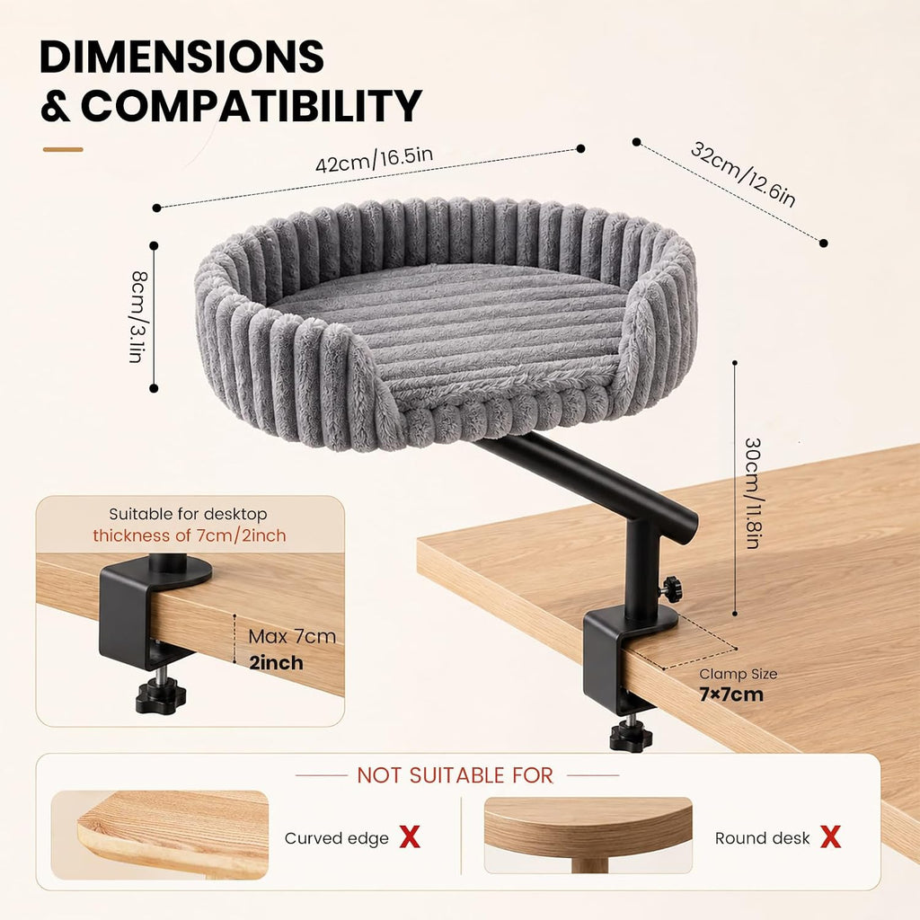 Desk Cat Bed Adjustable 360° Rotating Clamp-On Cat Perch Holds Up to 44 Lbs