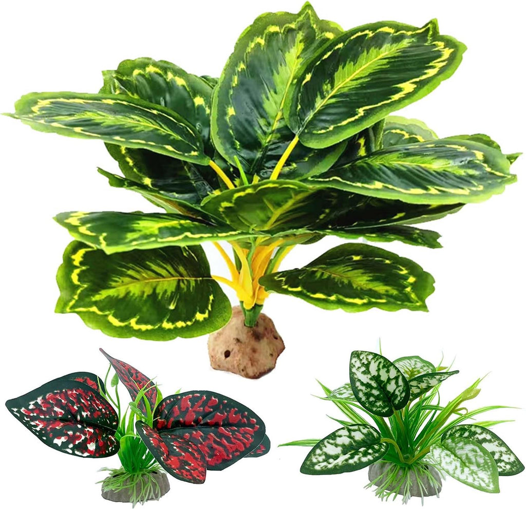 Moonorange Reptile Artificial Plants, Big Terrarium Plants Decorations Supplies, Aquarium Fish Tank Plants, Amphibian Habitat Hideout Tank Accessories(L Set-3pcs/H)