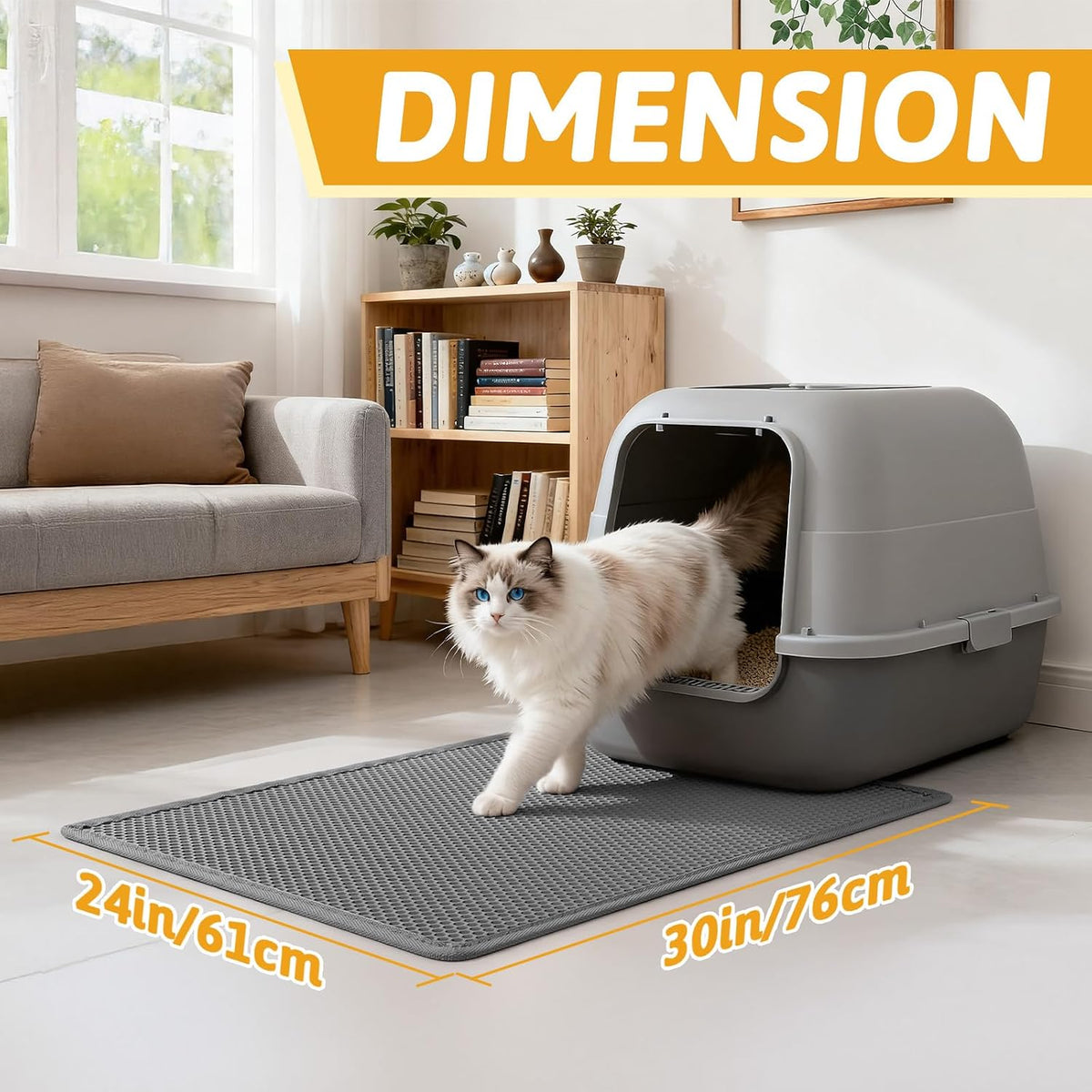 Pieviev Litter Box Mat, Double-Layer Urineproof Design, 30" x 24" Gray