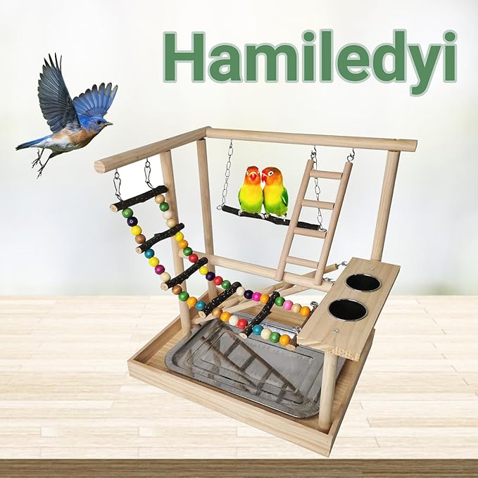 Hamiledyi Parrots Playground Bird Play Gym Wood Perch Stand Colours Climb - Image 2
